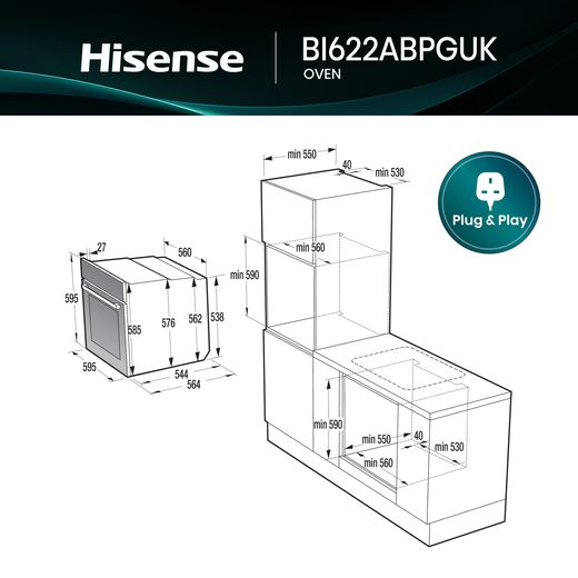 Hisense HIPK2ABP60CE Built In Single Oven & Ceramic Hob Black