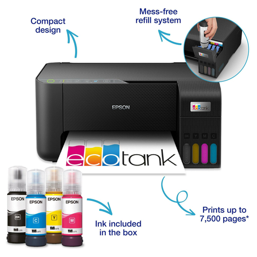 Epson EcoTank ET-2862, Inkjet, Colour printing, 5760 x 1440 DPI, A4, Direct printing, Black