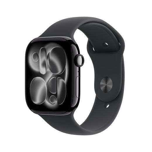 Apple Watch Series 11, 46mm, Jet Black Aluminium Case, GPS + Cellular [2025] - Black Sport Band - S/M