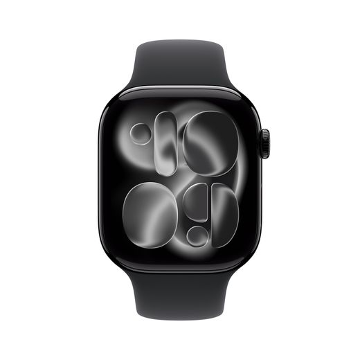 Apple Watch Series 11, 46mm, Jet Black Aluminium Case, GPS + Cellular [2025] - Black Sport Band - S/M