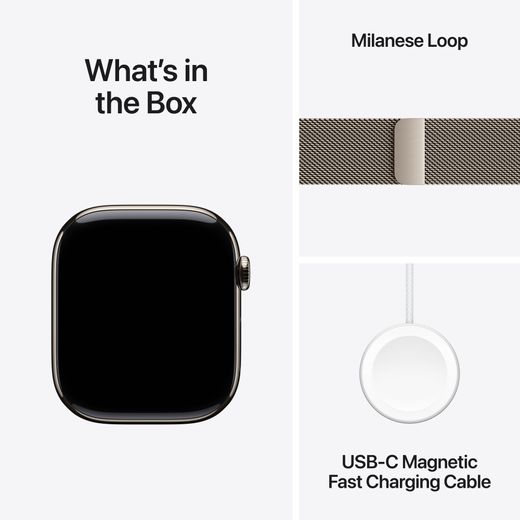 Apple Watch Series 11, 46mm, Natural Titanium Case, GPS + Cellular [2025] - Natural Milanese Loop - S/M