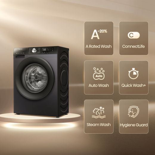 Hisense 3S Series WF3S1043BB3 10.5Kg Washing Machine with 1400 rpm - Black