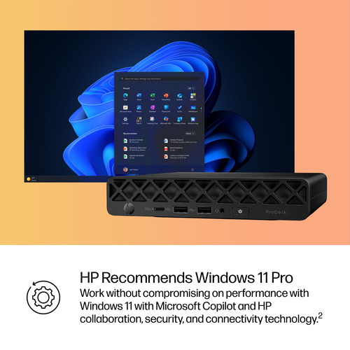 HP ProDesk 4 Mini G1i AI, Intel Core Ultra 7, 265T, 16 GB, DDR5-SDRAM, 512 GB, Windows 11 Pro