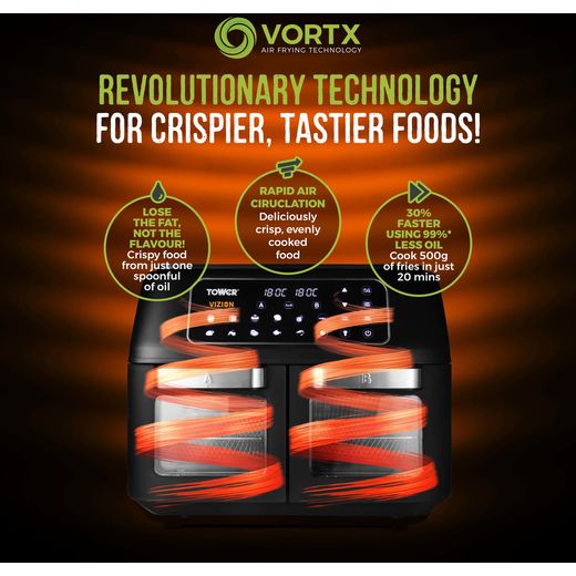 Tower Vortx Vizion 11L Dual Basket T17102 Air Fryer - Black