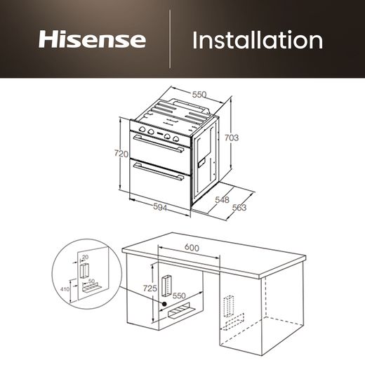 Hisense Hi6 HIPKD4AX60IND1 Built Under Electric Double Oven - Black / Stainless Steel
