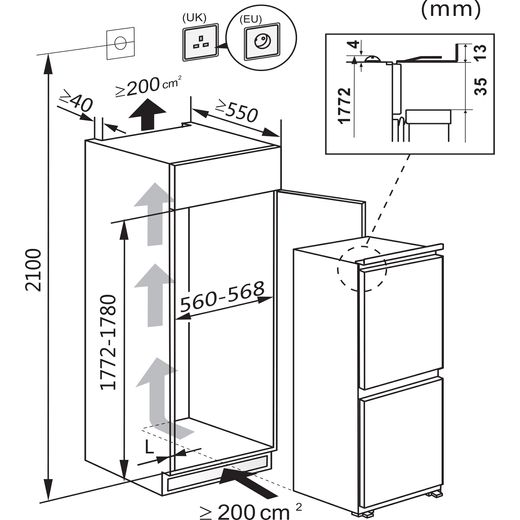 Fridgemaster MBC55224FE 177cm High 50/50 Integrated Frost Free Fridge Freezer with Sliding Door Fixing Kit - White - E Rated