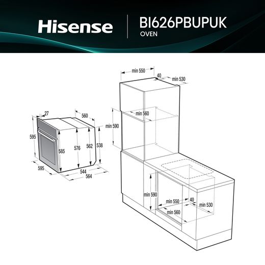 Hisense Hi2 HIPK2PBN60G1 Built In Single Oven & Gas Hob - Black