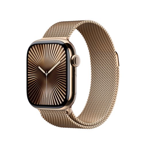 Apple Watch Series 10, 42mm, Gold Titanium Case, GPS + Cellular [2024] - Gold Milanese Loop