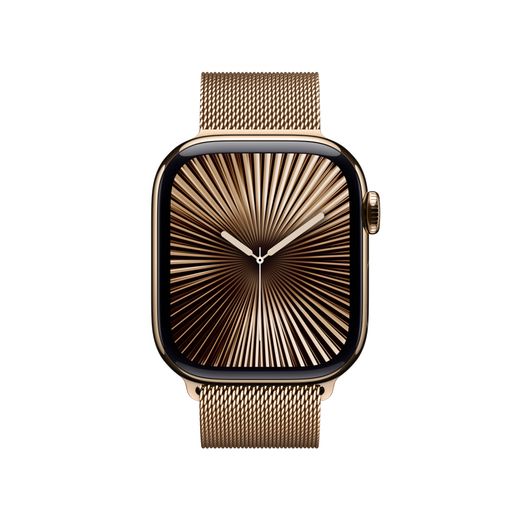 Apple Watch Series 10, 42mm, Gold Titanium Case, GPS + Cellular [2024] - Gold Milanese Loop