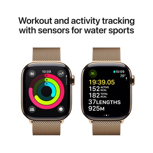 Apple Watch Series 10, 42mm, Gold Titanium Case, GPS + Cellular [2024] - Gold Milanese Loop
