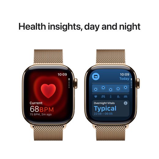 Apple Watch Series 10, 42mm, Gold Titanium Case, GPS + Cellular [2024] - Gold Milanese Loop