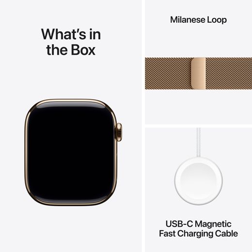 Apple Watch Series 10, 42mm, Gold Titanium Case, GPS + Cellular [2024] - Gold Milanese Loop