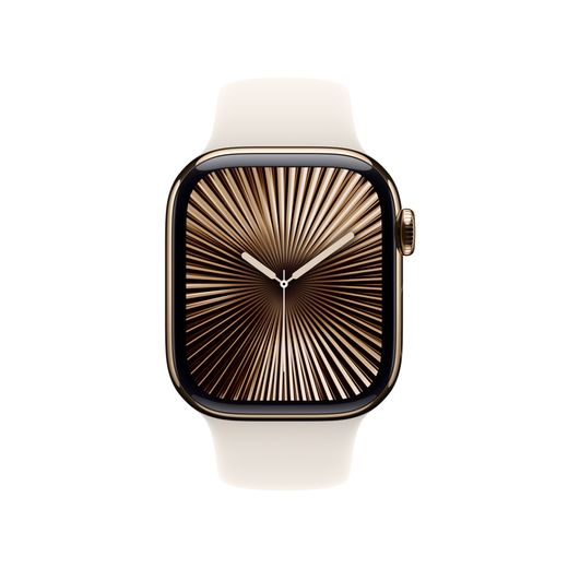 Apple Watch Series 10, 42mm, Gold Titanium Case, GPS + Cellular [2024] - Starlight Sport Band - S/M