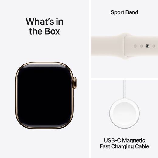 Apple Watch Series 10, 42mm, Gold Titanium Case, GPS + Cellular [2024] - Starlight Sport Band - S/M