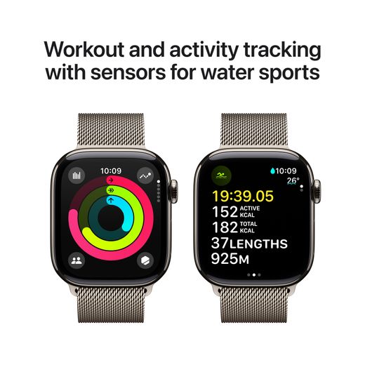 Apple Watch Series 10, 42mm, Natural Titanium Case, GPS + Cellular [2024] - Natural Milanese Loop