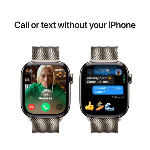 Apple Watch Series 10, 42mm, Natural Titanium Case, GPS + Cellular [2024] - Natural Milanese Loop