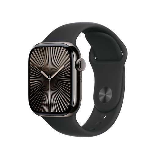Apple Watch Series 10, 42mm, Slate Titanium Case, GPS + Cellular [2024] - Black Sport Band - S/M