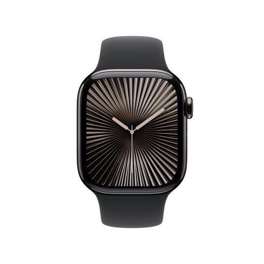 Apple Watch Series 10, 42mm, Slate Titanium Case, GPS + Cellular [2024] - Black Sport Band - S/M