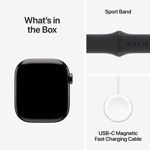 Apple Watch Series 10, 42mm, Slate Titanium Case, GPS + Cellular [2024] - Black Sport Band - S/M