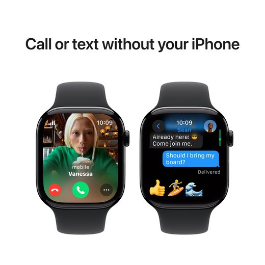 Apple Watch Series 10, 46mm, Jet Black Aluminium Case, GPS + Cellular [2024] - Black Sport Band - S/M