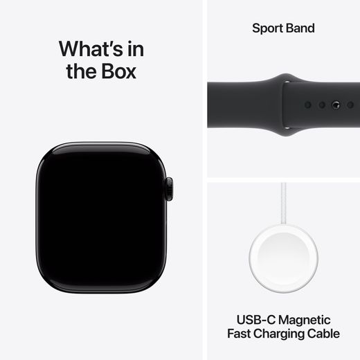 Apple Watch Series 10, 46mm, Jet Black Aluminium Case, GPS + Cellular [2024] - Black Sport Band - S/M