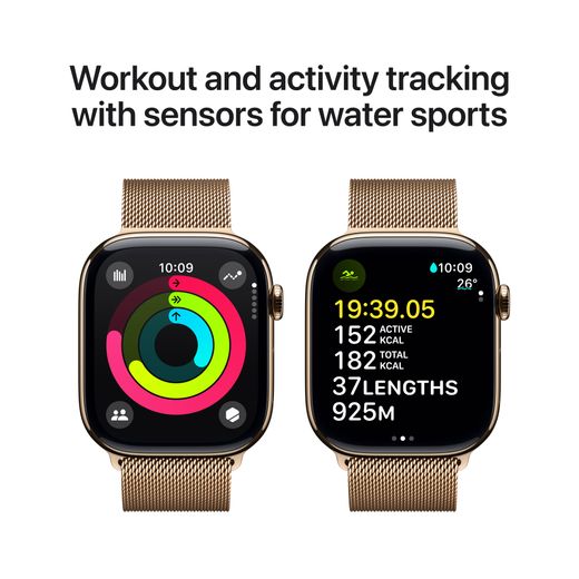 Apple Watch Series 10, 46mm, Gold Titanium Case, GPS + Cellular [2024] - Gold Milanese Loop