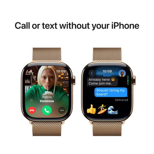Apple Watch Series 10, 46mm, Gold Titanium Case, GPS + Cellular [2024] - Gold Milanese Loop