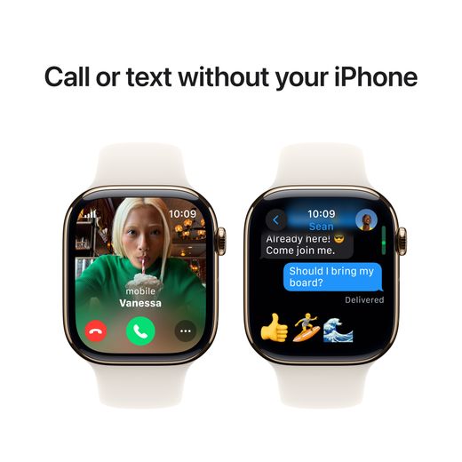 Apple Watch Series 10, 46mm, Gold Titanium Case, GPS + Cellular [2024] - Starlight Sport Band - S/M