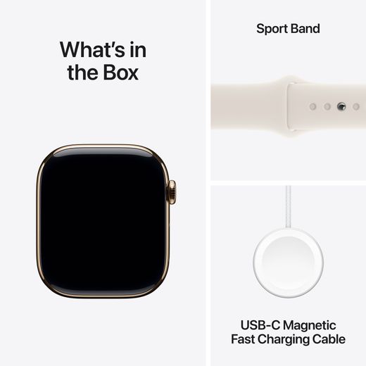 Apple Watch Series 10, 46mm, Gold Titanium Case, GPS + Cellular [2024] - Starlight Sport Band - S/M