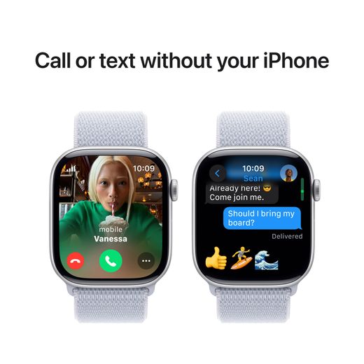 Apple Watch Series 10, 46mm, Silver Aluminium Case, GPS + Cellular [2024] - Blue Cloud Sport Loop