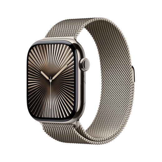 Apple Watch Series 10, 46mm, Natural Titanium Case, GPS + Cellular [2024] - Natural Milanese Loop - M/L