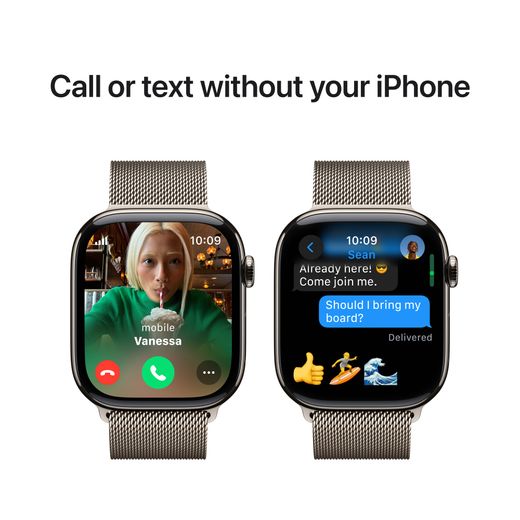 Apple Watch Series 10, 46mm, Natural Titanium Case, GPS + Cellular [2024] - Natural Milanese Loop - M/L