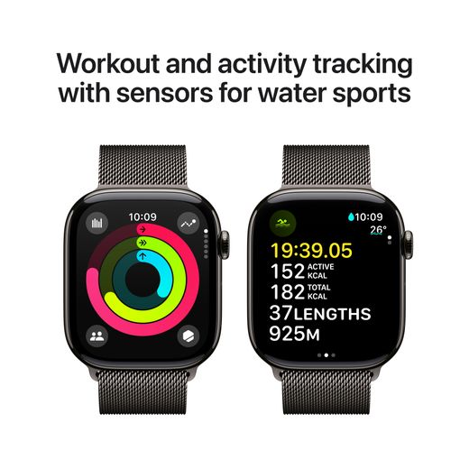 Apple Watch Series 10, 46mm, Slate Titanium Case, GPS + Cellular [2024] - Slate Milanese Loop - M/L