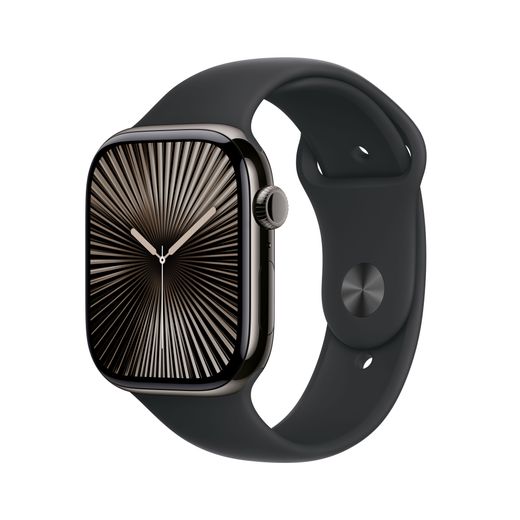 Apple Watch Series 10, 46mm, Slate Titanium Case, GPS + Cellular [2024] - Black Sport Band - M/L