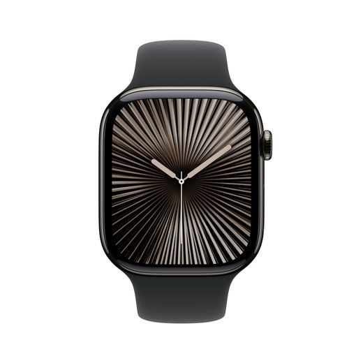 Apple Watch Series 10, 46mm, Slate Titanium Case, GPS + Cellular [2024] - Black Sport Band - M/L