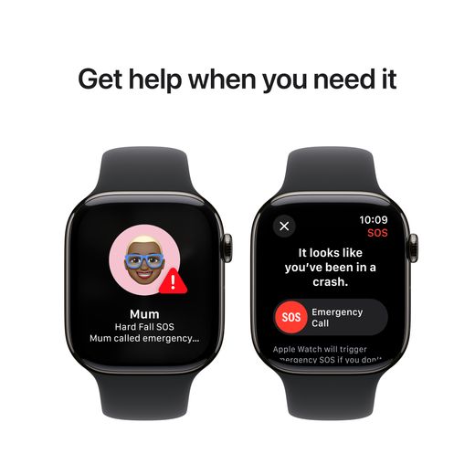 Apple Watch Series 10, 46mm, Slate Titanium Case, GPS + Cellular [2024] - Black Sport Band - M/L