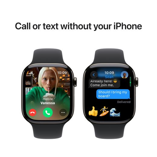 Apple Watch Series 10, 46mm, Slate Titanium Case, GPS + Cellular [2024] - Black Sport Band - M/L