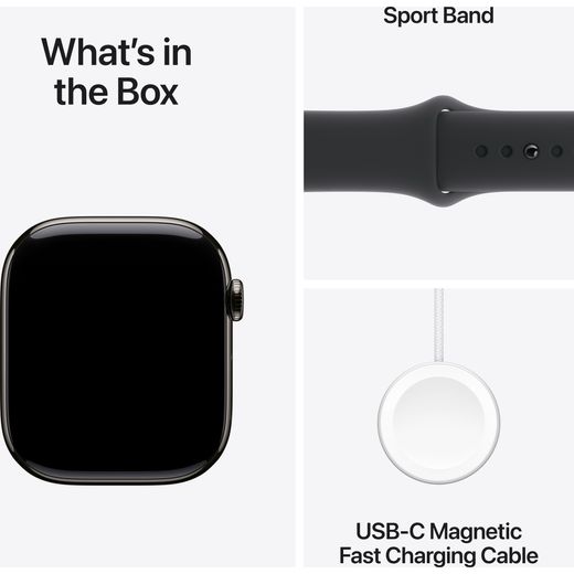 Apple Watch Series 10, 46mm, Slate Titanium Case, GPS + Cellular [2024] - Black Sport Band - M/L