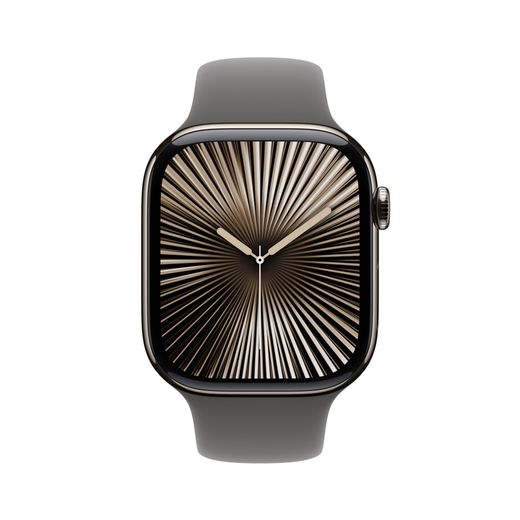Apple Watch Series 10, 46mm, Natural Titanium Case, GPS + Cellular [2024] - Stone Grey Sport Band - S/M