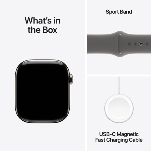 Apple Watch Series 10, 46mm, Natural Titanium Case, GPS + Cellular [2024] - Stone Grey Sport Band - S/M