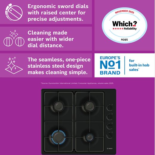 Bosch Series 2 PBP6B6K60 Built In Gas Hob - Black