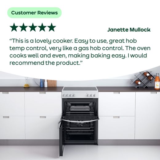 Indesit 60cm Electric Cooker with Ceramic Hob - White - A/A Rated