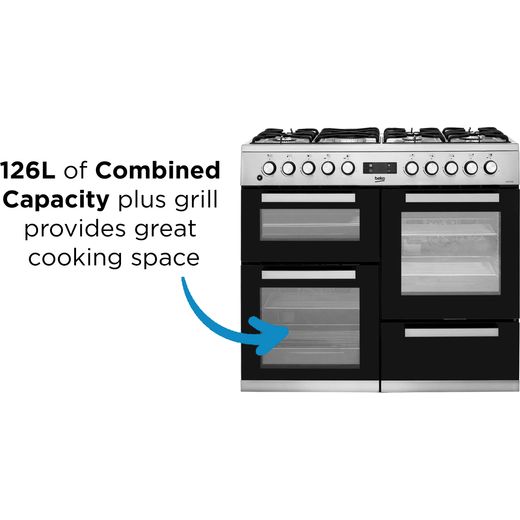 Beko 100cm Dual Fuel Range Cooker - Stainless Steel - A/A Rated
