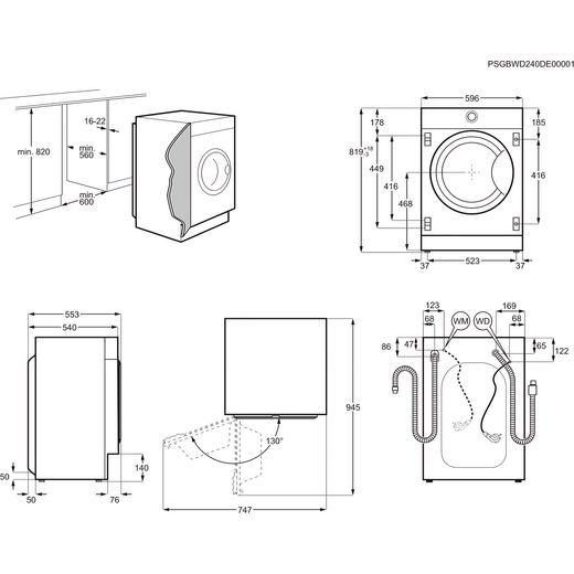 AEG 7000 Series L7WC84636BI Built In Washer Dryer - White