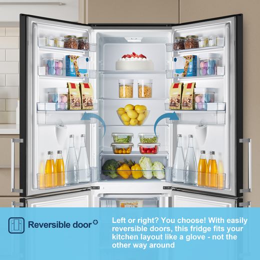 Fridgemaster Freestanding 180cm High E Rated 70/30 Fridge Freezer - Black - MC55265DEB