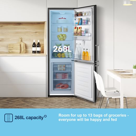 Fridgemaster Freestanding 180cm High E Rated 70/30 Fridge Freezer - Black - MC55265DEB
