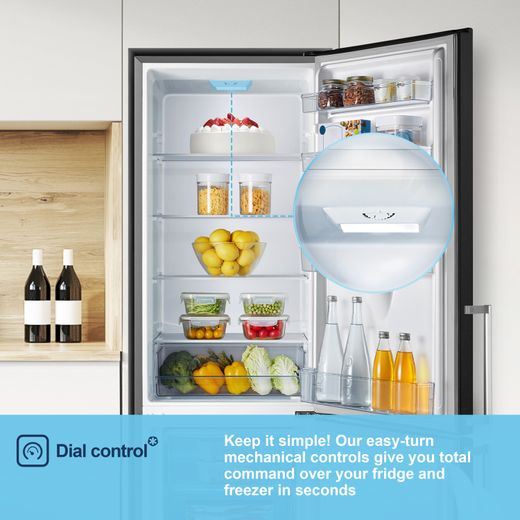 Fridgemaster Freestanding 180cm High E Rated 70/30 Fridge Freezer - Black - MC55265DEB
