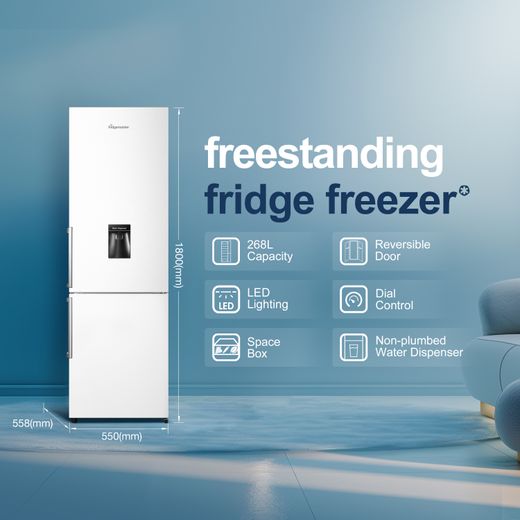 Fridgemaster Freestanding 180cm High E Rated 70/30 Fridge Freezer - White - MC55265DE