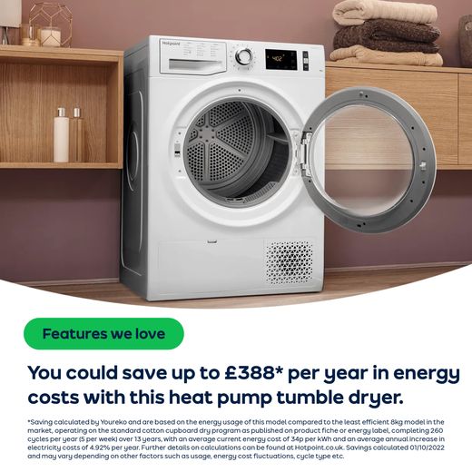 Hotpoint ActiveCare NTM1182XBUK 8Kg Heat Pump Tumble Dryer - White - A++ Rated