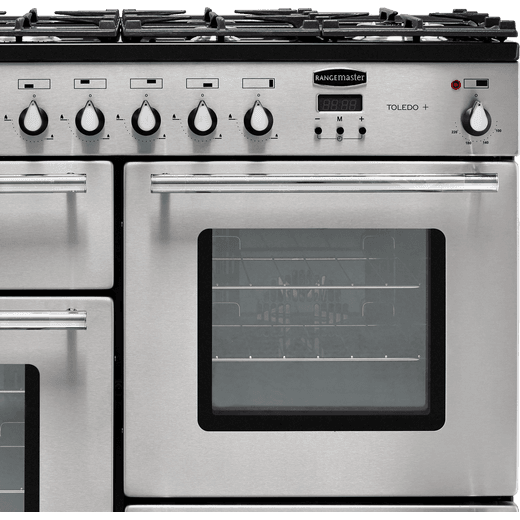 Rangemaster Toledo + 110cm Dual Fuel Range Cooker - Stainless Steel / Chrome - A/A Rated